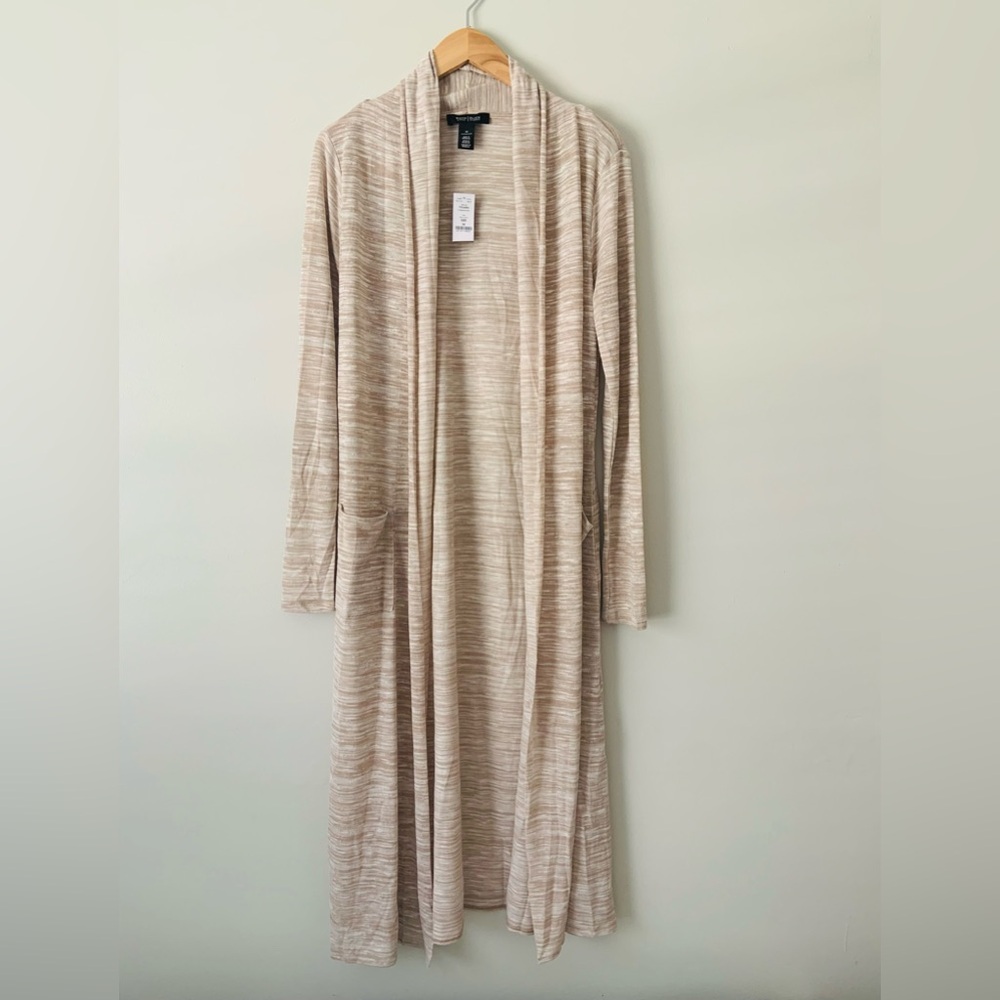 NWT White House Black Market Long Open Front Duster Sweater in Spacedye Beige